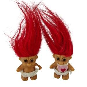 Troll Dolls Pink Purple Russ Collectible 2 inch Valentine Heart Lot of 2